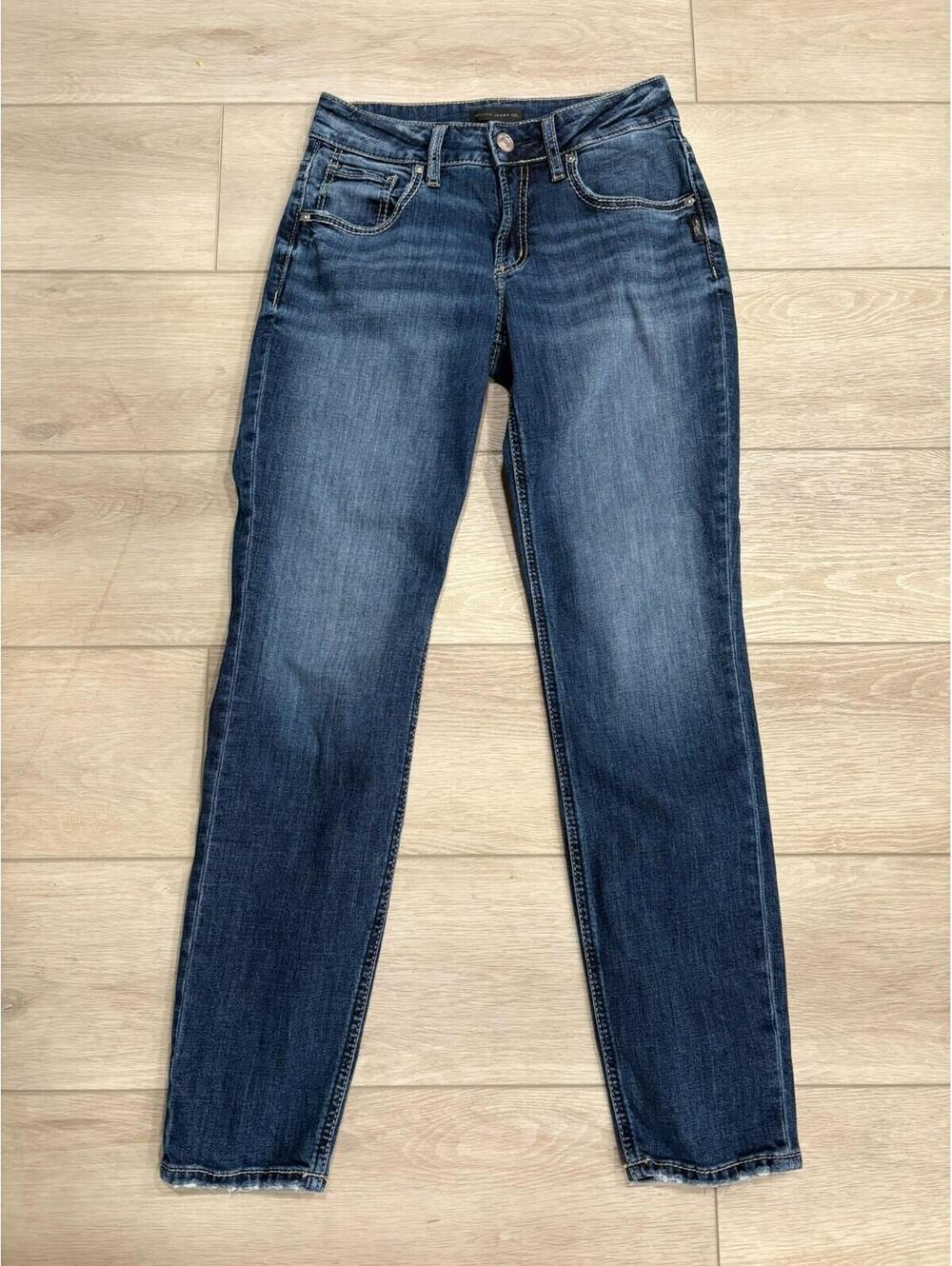 Silver Jeans Women’s Boyfriend Skinny Blue Mid Rise Stretch 25x29